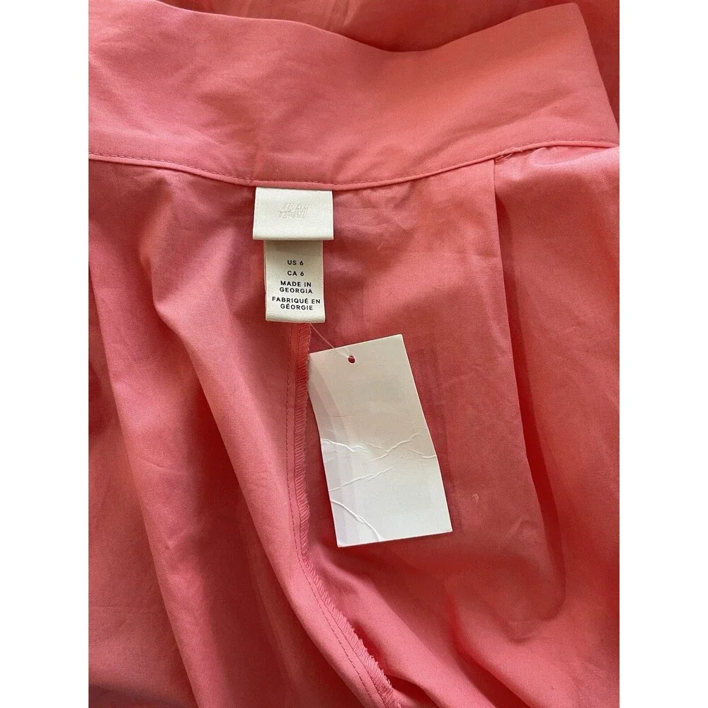 H & M Skirt Midi Women Coral Pleated Classic Cotton Preppy Fit Flare Sz 6 NWT